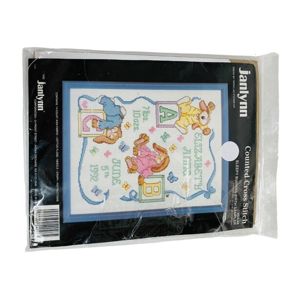Janlynn Baby Counted Cross Stitch Kit Sleepy Bunnies Birth Announcement Gift - Picture 8 of 9